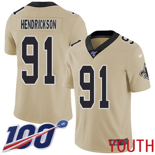 New Orleans Saints Limited Gold Youth Trey Hendrickson Jersey NFL Football 91 100th Season Inverted Legend Jersey